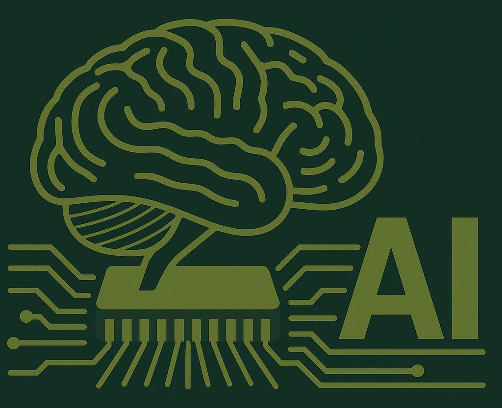 icon of brain on type of computer equipment