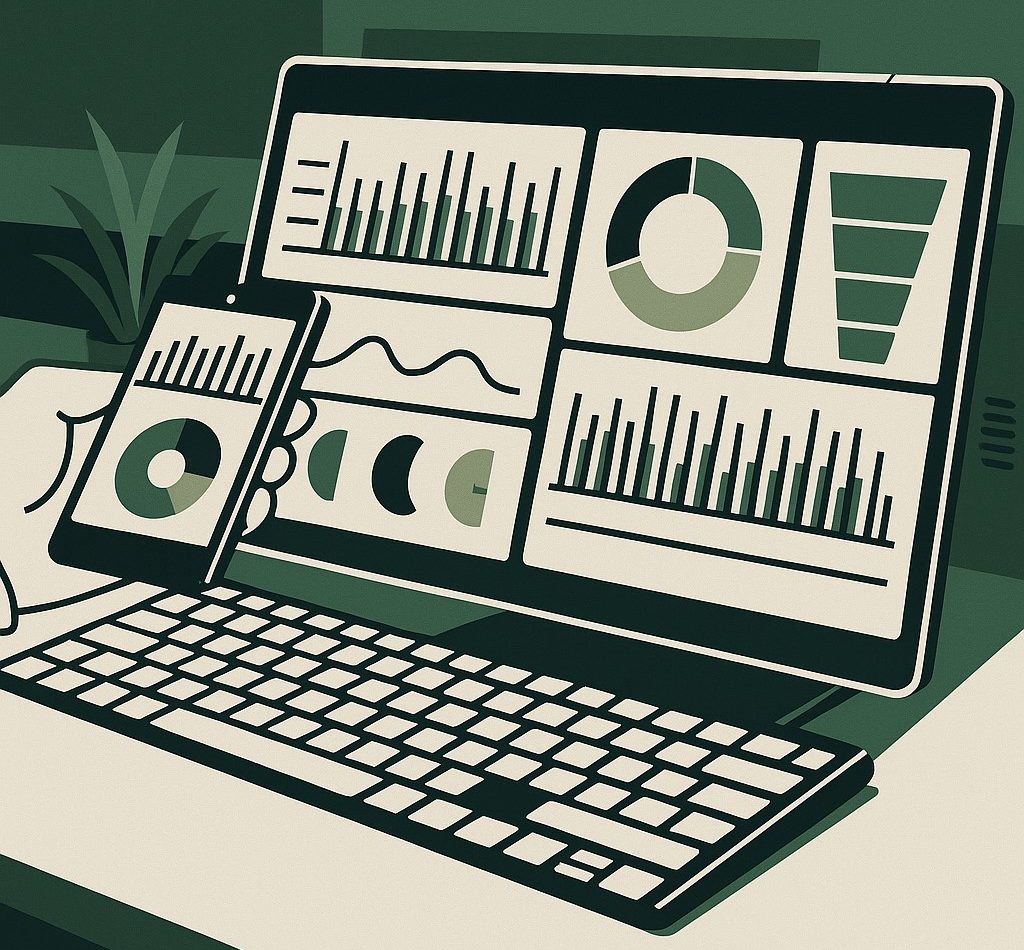 computer with dashboard visualizations