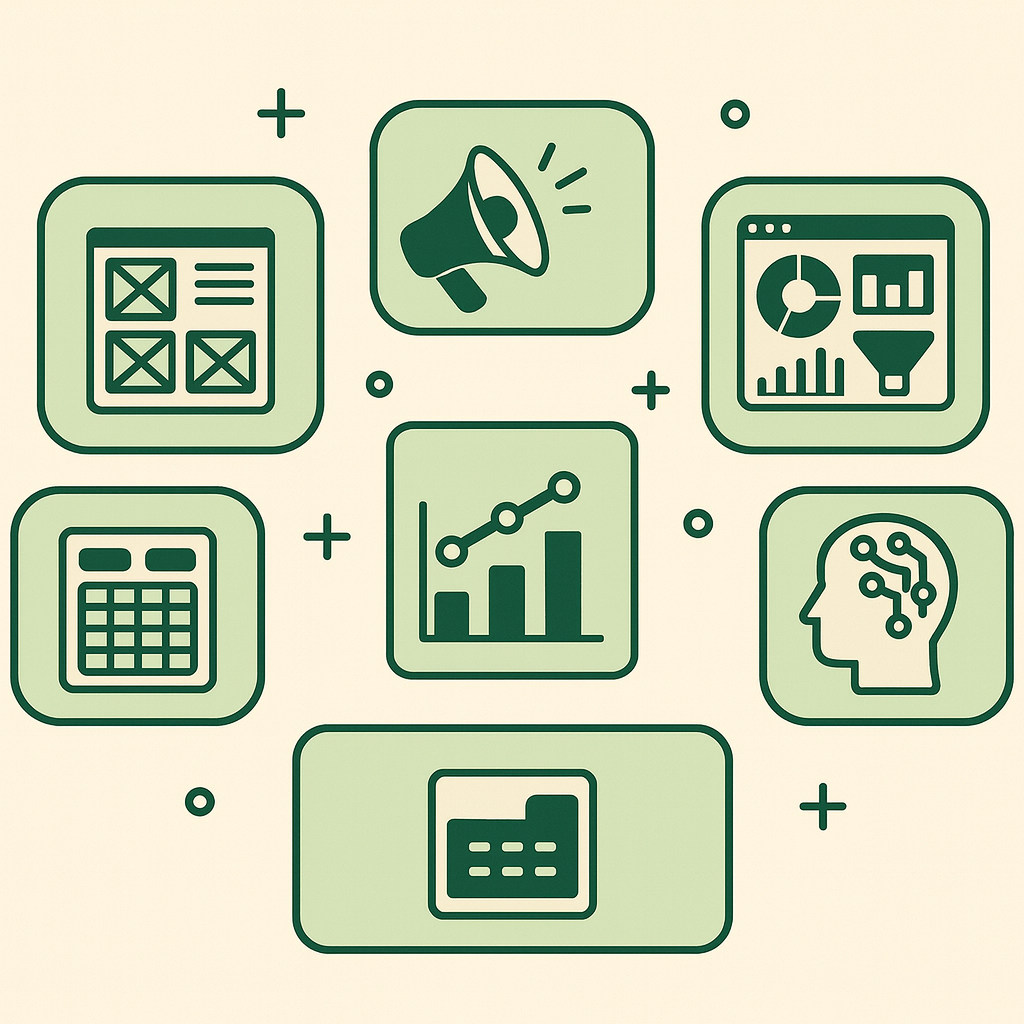 graphic with icons of services offered